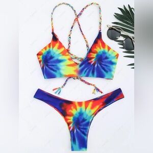 Tie Dye Braided Criss Cross Bikini Set